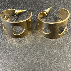 Vintage Gold-Tone Heart Cutout Hoop Earrings | Wide Cuff Style